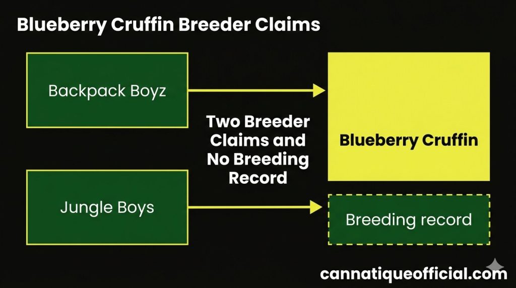 Blueberry cruffin strain guide breeder claims: two competing names pointing to one strain with an empty record box